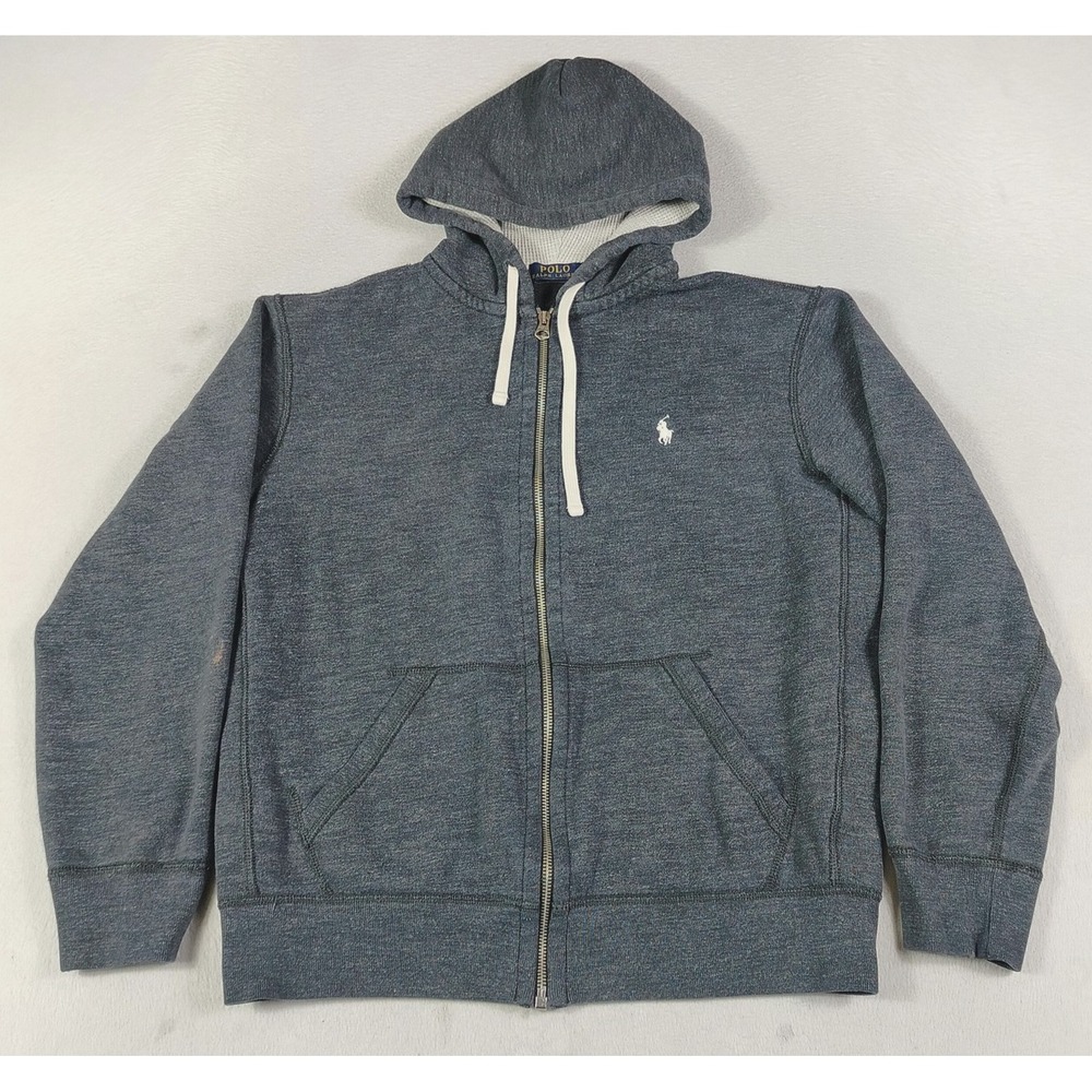 Polo Ralph Lauren Hoodie Mens Medium Gray Full Zip Fleece LSFZHOODM1-LONG SLEEVE